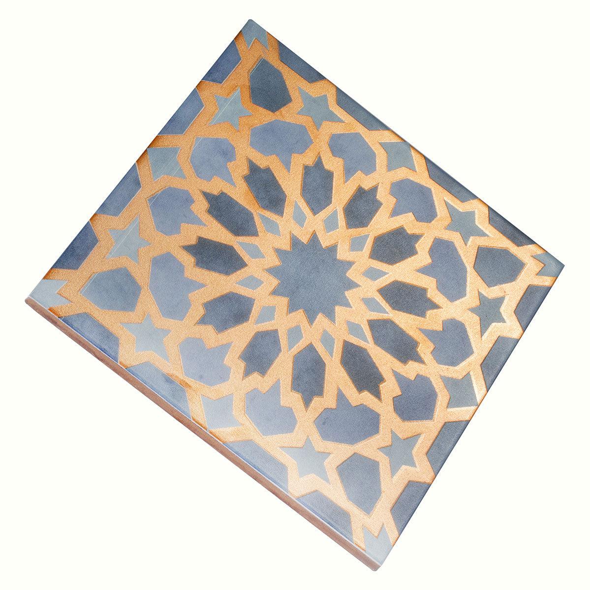 Amira Regal Samarkand Blue and Gold Patterned Porcelain Tile | Tile Club