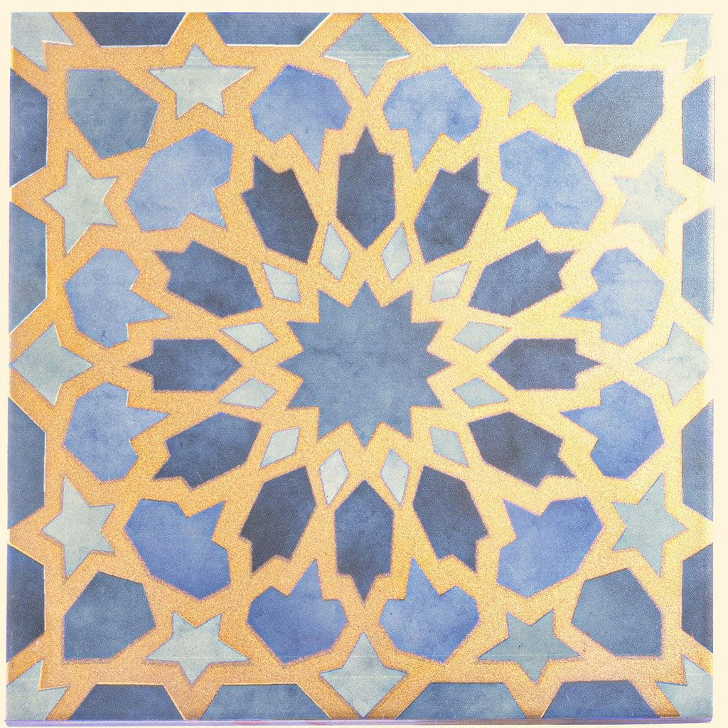 Amira Regal Samarkand Blue and Gold Patterned Porcelain Tile | Tile Club