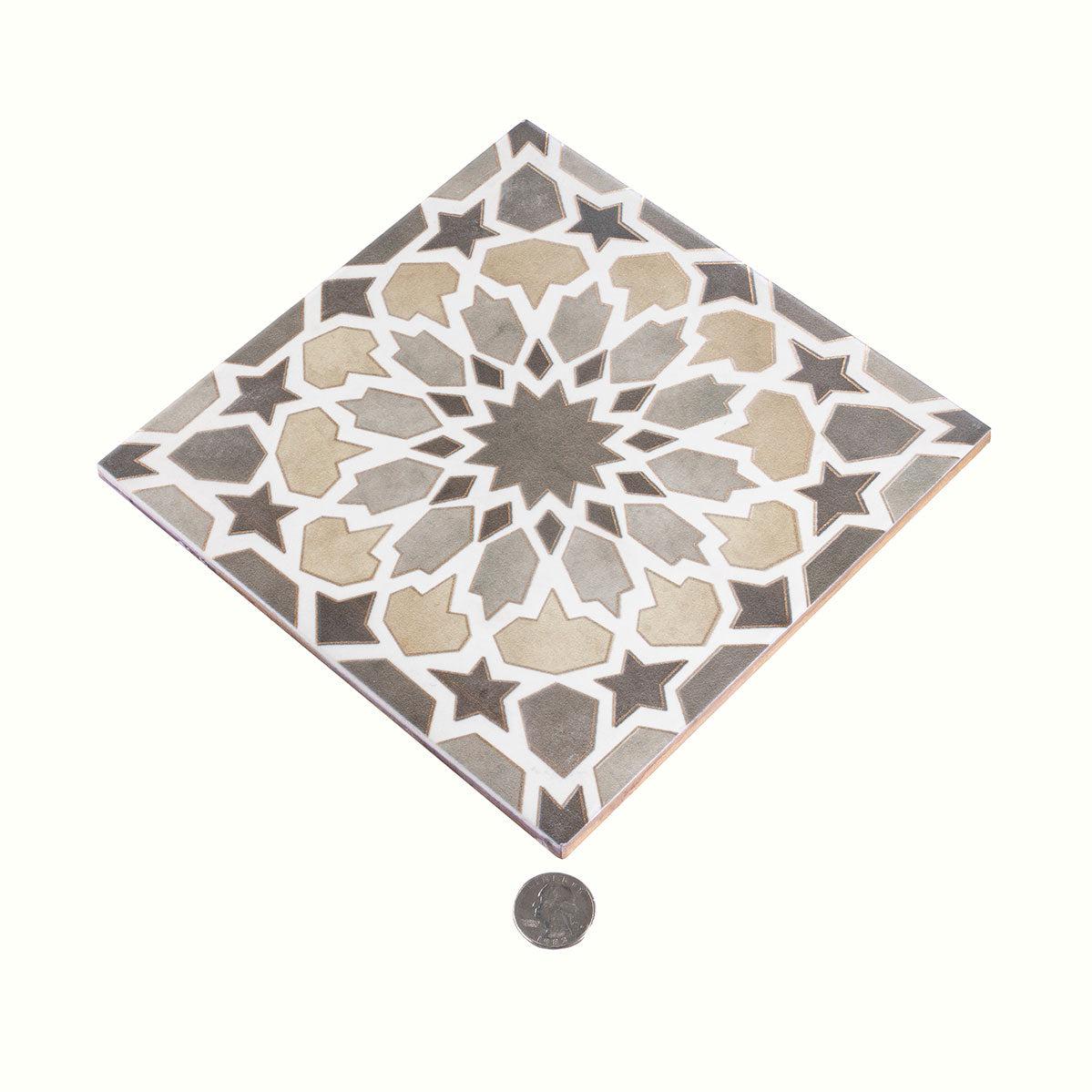 Amira Regal Taupe and Gold Patterned Porcelain Tile | Tile Club