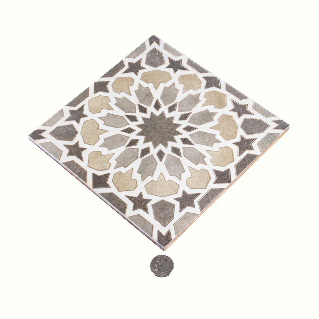 Amira Regal Taupe and Gold Patterned Porcelain Tile | Tile Club
