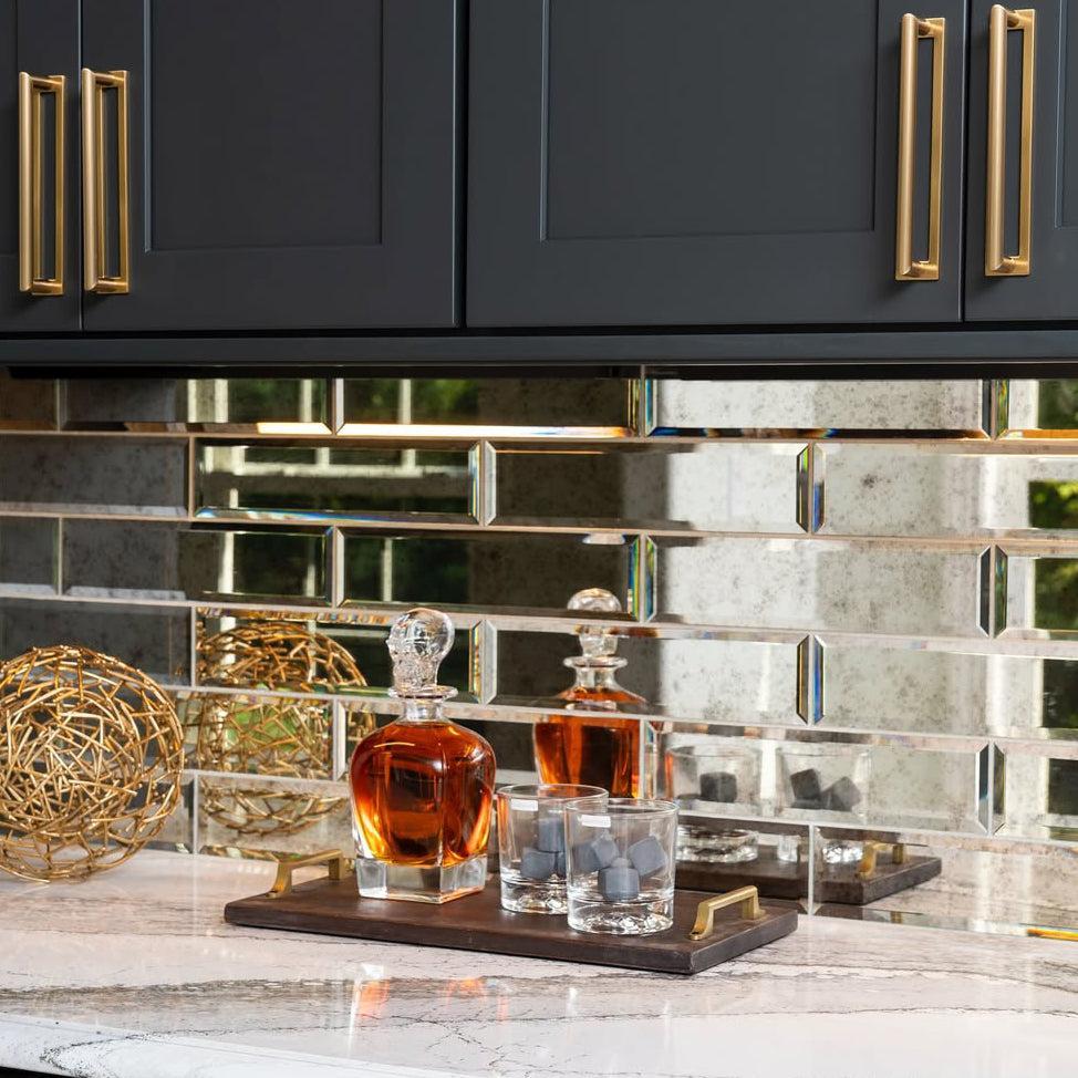 3x12 Beveled Antique Mirror Glass Subway Tile | Tile Club