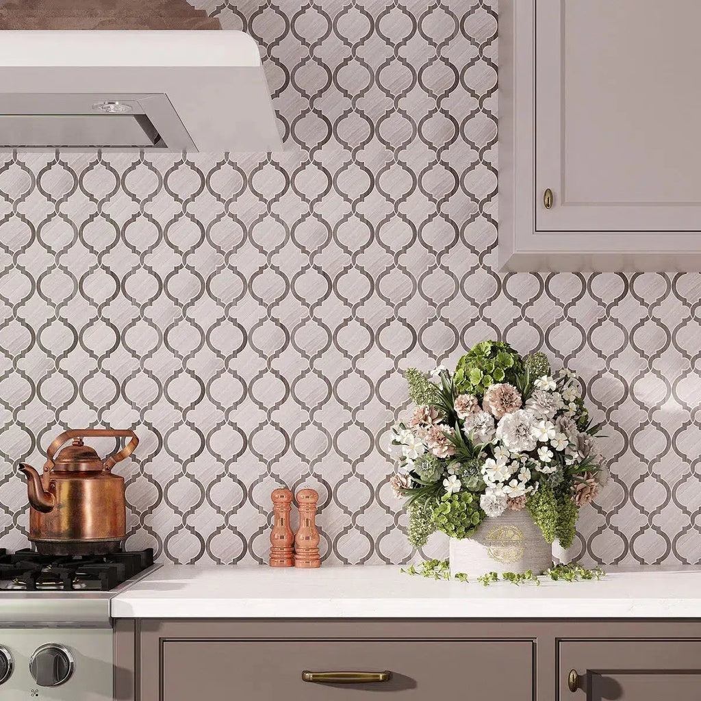 Wood look arabesque kitchen backsplash tile