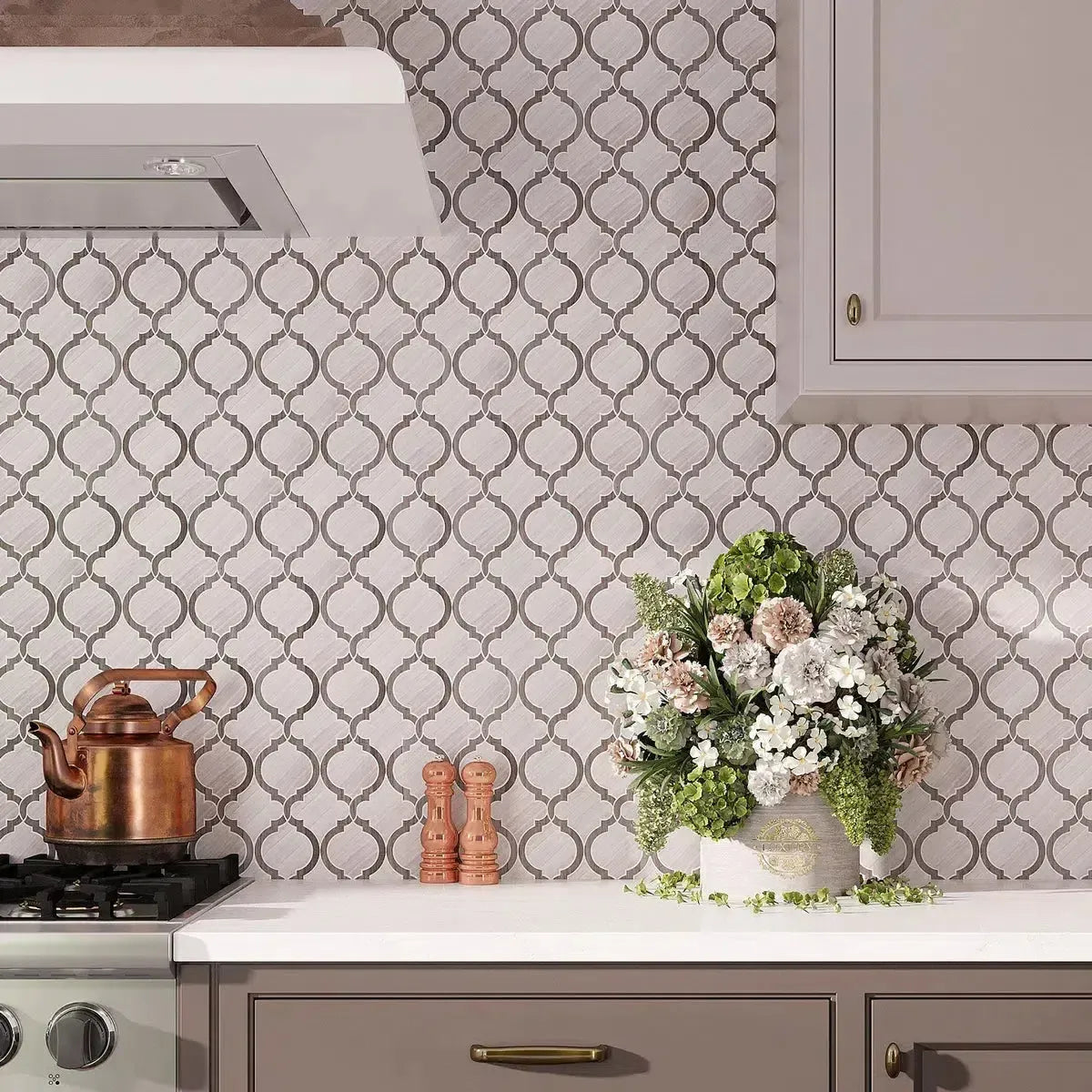 Wood look arabesque kitchen backsplash tile