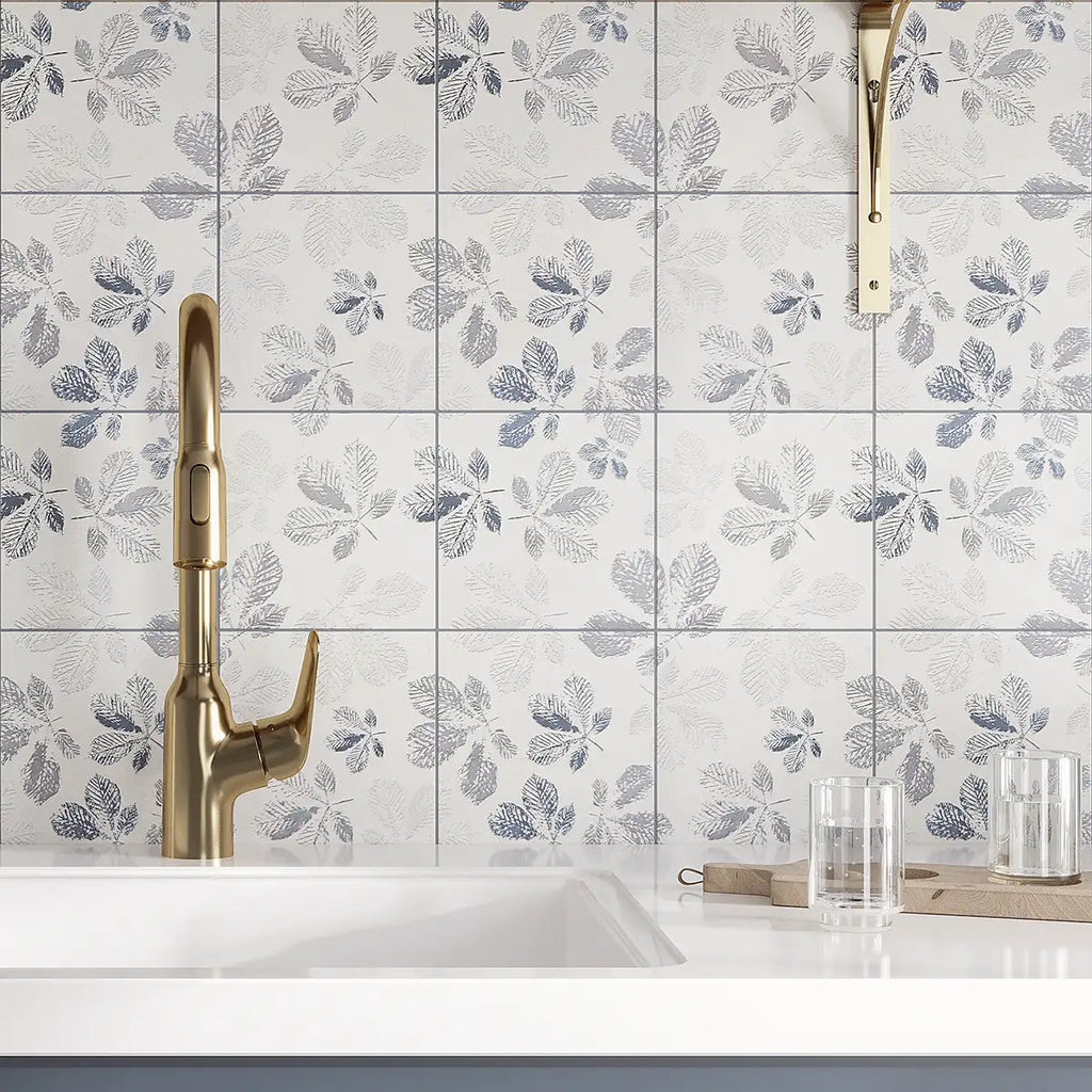 Arborea Cream Leaf Pattern Marble Tile | Tile Club
