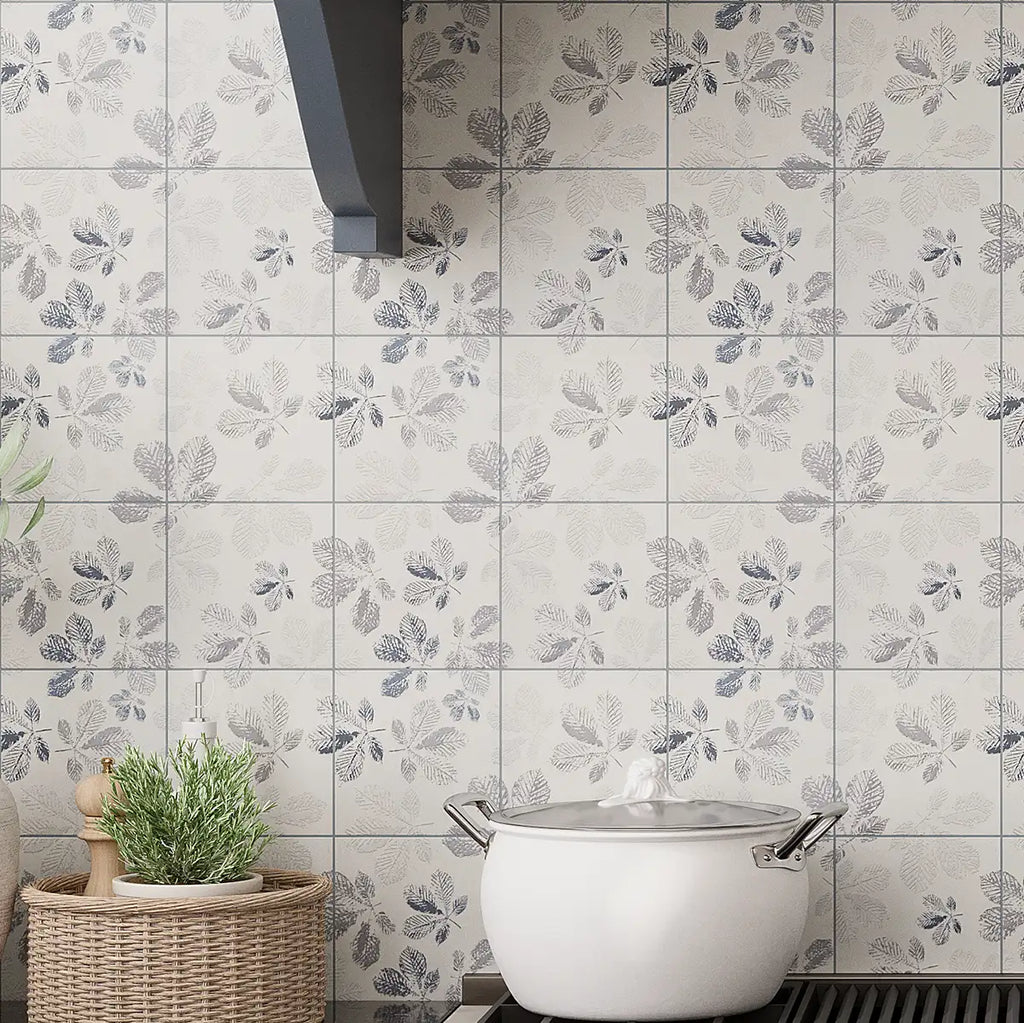Arborea Cream Leaf Pattern Marble Tile | Tile Club