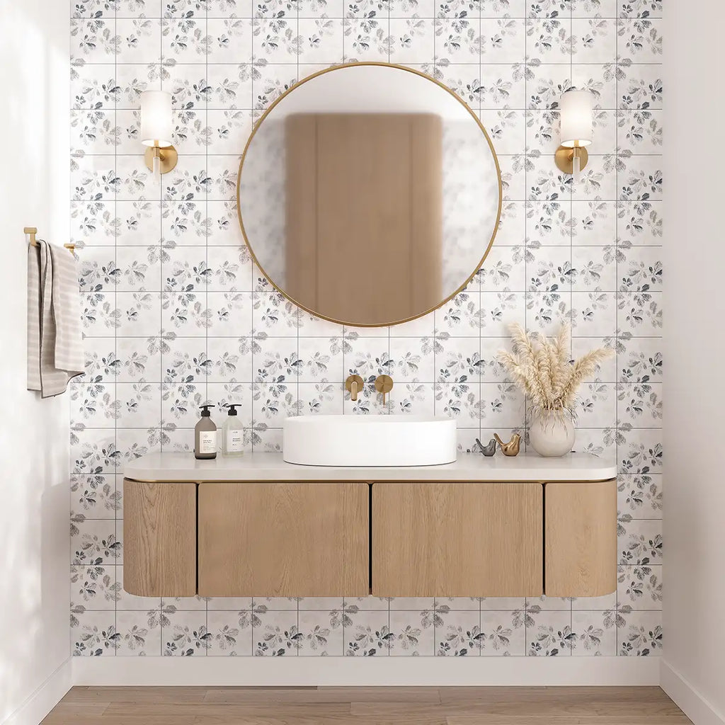 Arborea White Leaf Pattern Marble Tile | Tile Club