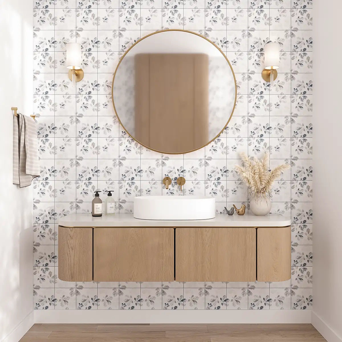 Arborea White Leaf Pattern Marble Tile | Tile Club