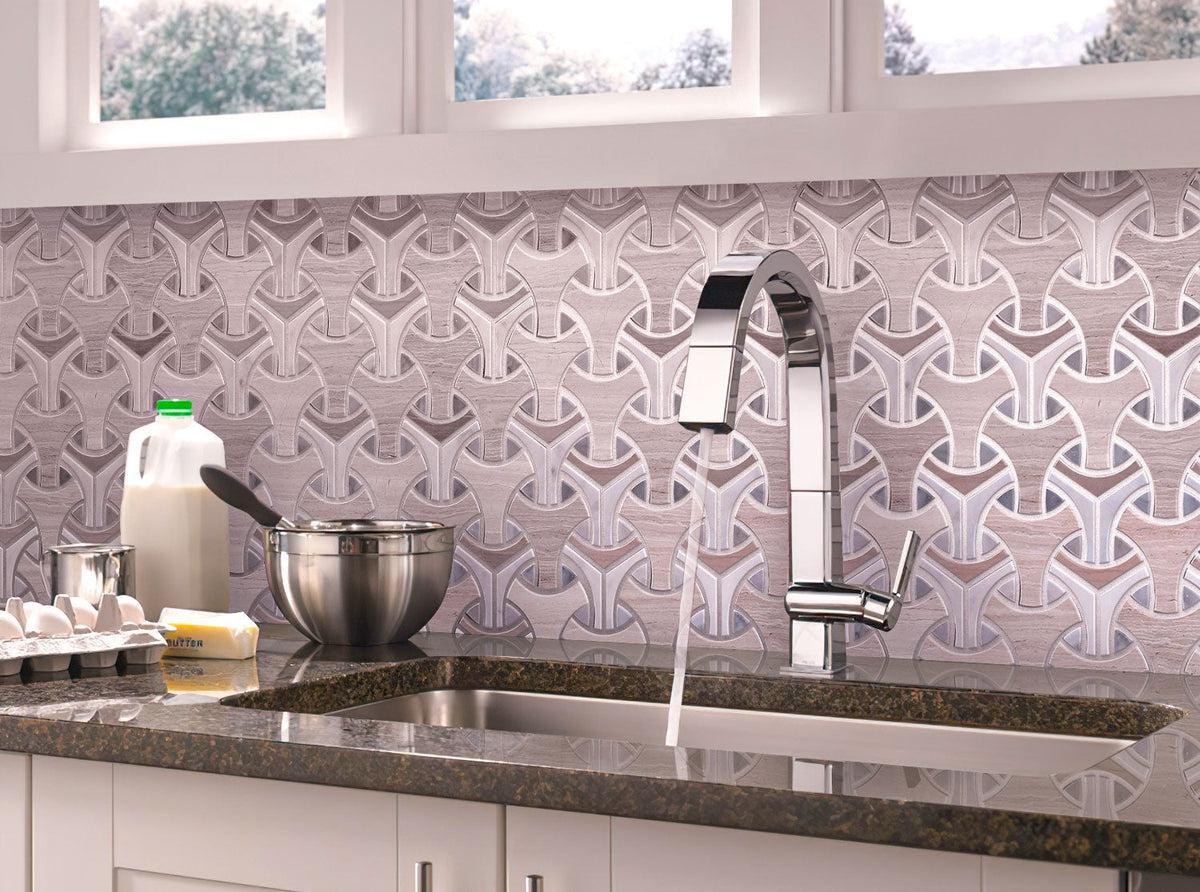 Geometric retro wood look kitchen backsplash tile