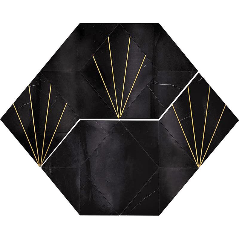 Art Deco Black Marble and Brass Inlay Mosaic Tile | Tile Club