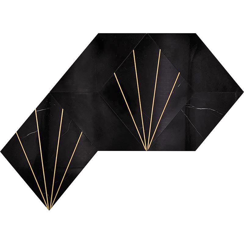 Art Deco Black Marble and Brass Inlay Mosaic Tile | Tile Club