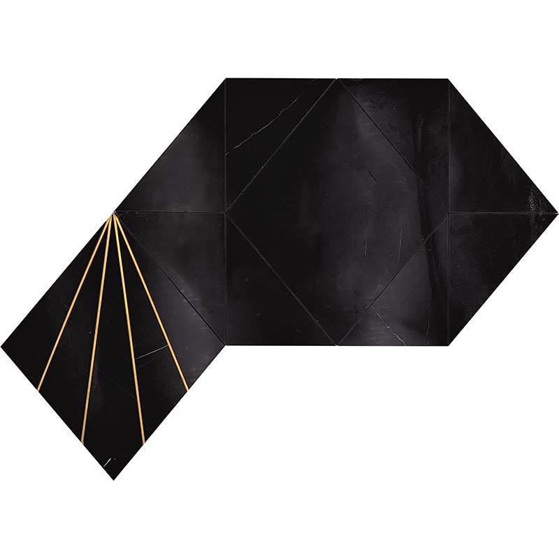 Art Deco Black Marble and Brass Inlay Mosaic Tile
