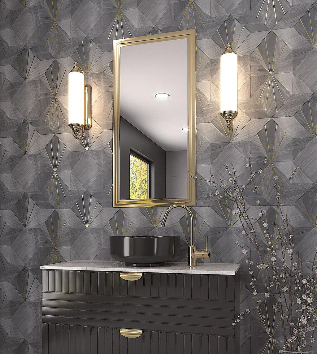 Art Deco Gray Marble and Brass Inlay Mosaic Tile | Tile Club