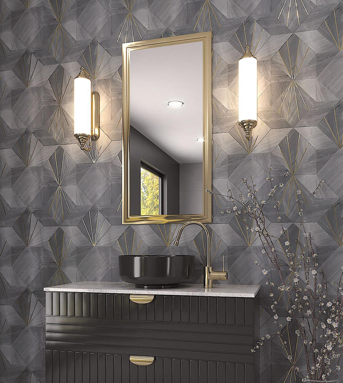 Art Deco Gray Marble and Brass Inlay Mosaic Tile | Tile Club