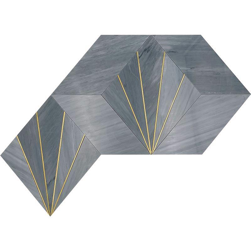 Art Deco Gray Marble and Brass Inlay Mosaic Tile