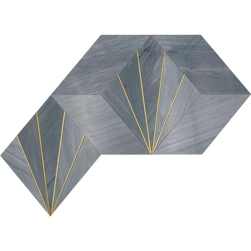Art Deco Gray Marble and Brass Inlay Mosaic Tile Sample | Tile Club