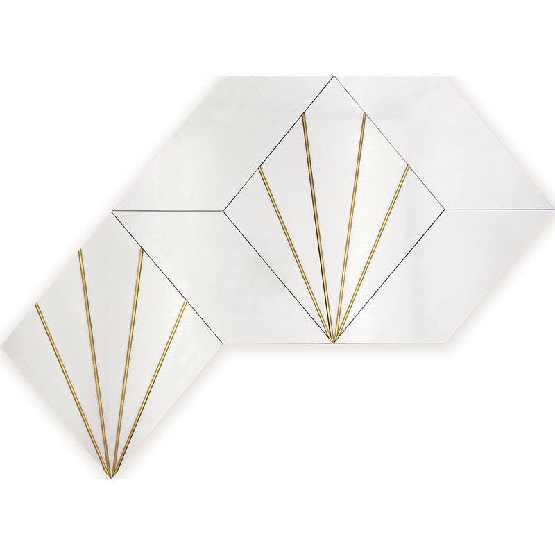 Art Deco White Marble and Brass Inlay Mosaic Tile | Tile Club