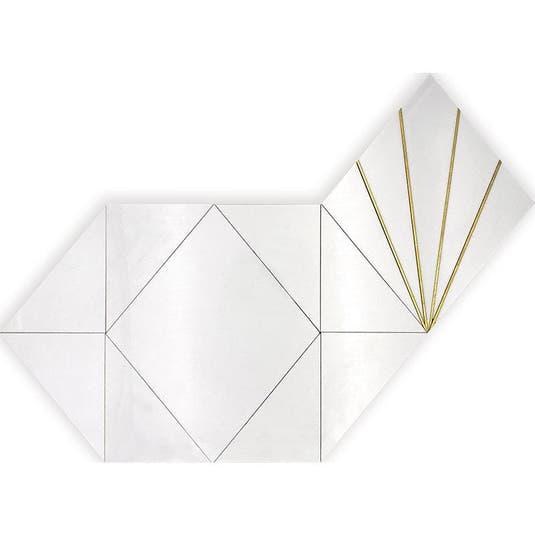 Art Deco White Marble and Brass Inlay Mosaic Tile | Tile Club