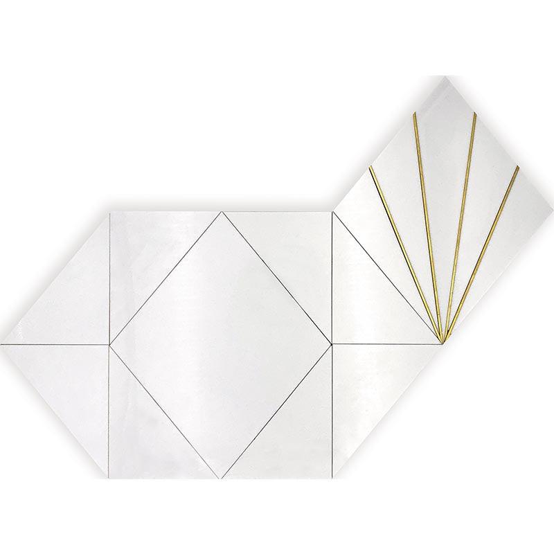 Art Deco White Marble and Brass Inlay Mosaic Tile