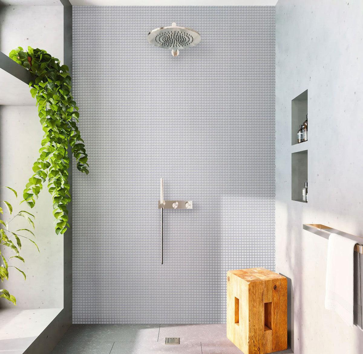 Ash Grey Squares Glass Pool Tile Shower Backsplash