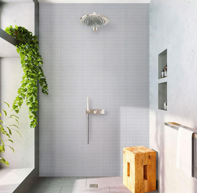 Ash Grey Squares Glass Pool Tile Shower Backsplash