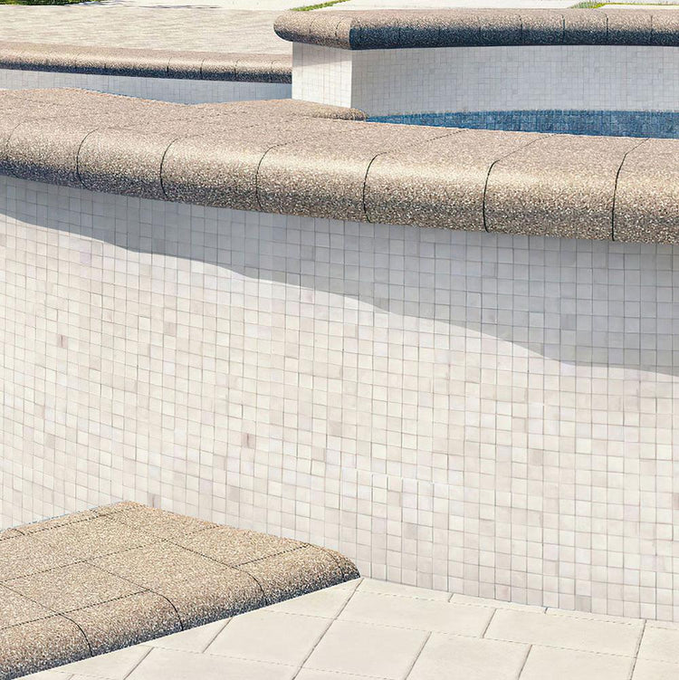 Ashy White Square Glass Pool Tile | Tile Club
