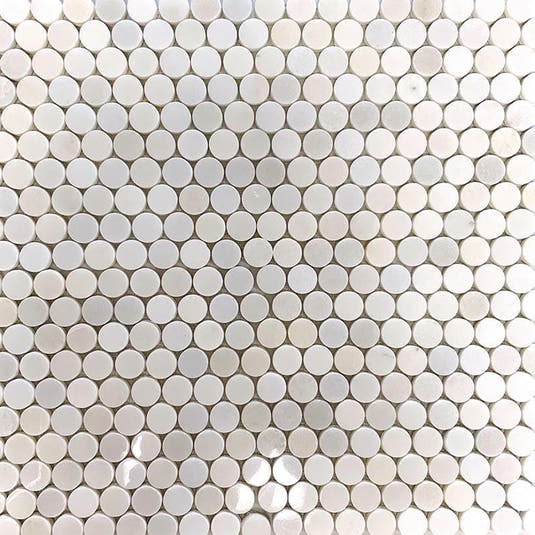 White Marble Large Penny Round Tile Polished | Tile Club