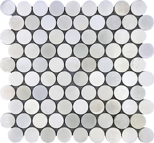 White Marble Large Penny Round Tile Polished