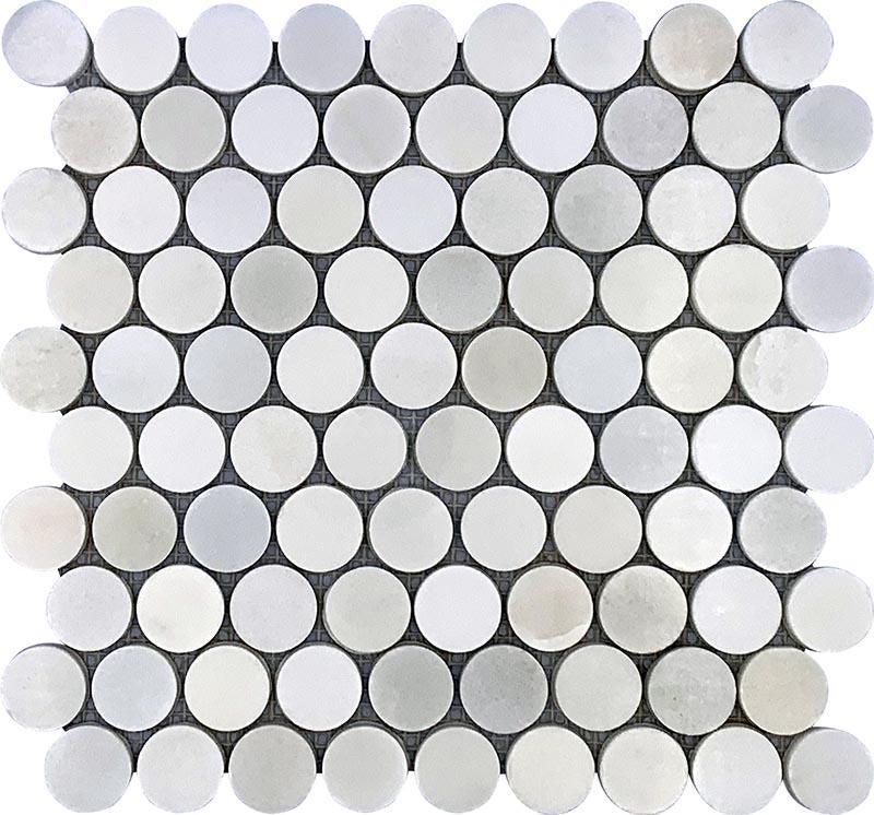 White Marble Large Penny Round Tile Polished Sample