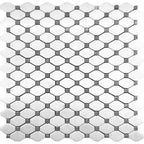 Eastern White Octagon With Bardiglio Dots Marble Mosaic Tile