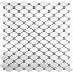 Eastern White Octagon With Bardiglio Dots Marble Mosaic Tile