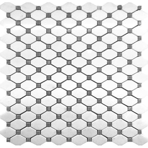 Eastern White Octagon With Bardiglio Dots Marble Mosaic Tile Sample