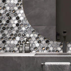 Saturn Grey Hexagon Glass Mosaic Tile | Tile Club