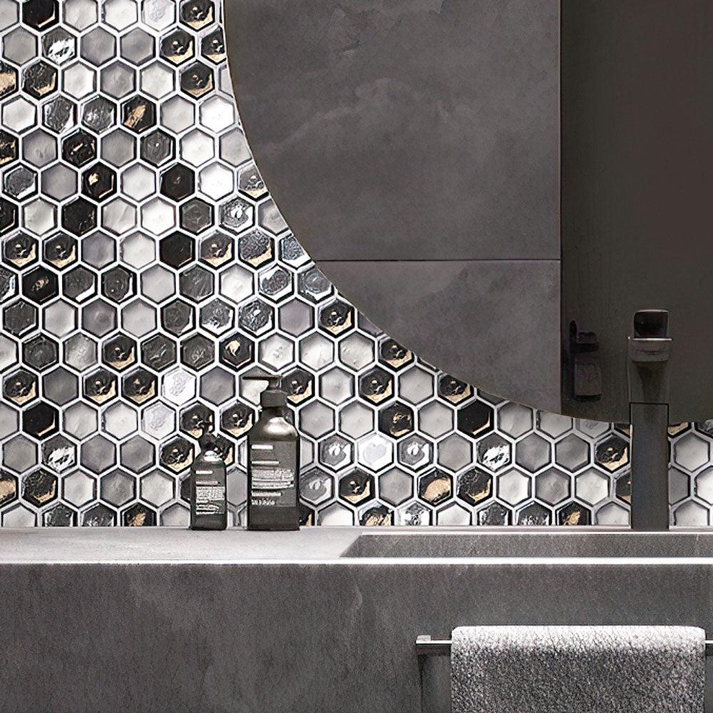 Saturn Grey Hexagon Glass Mosaic Tile | Tile Club