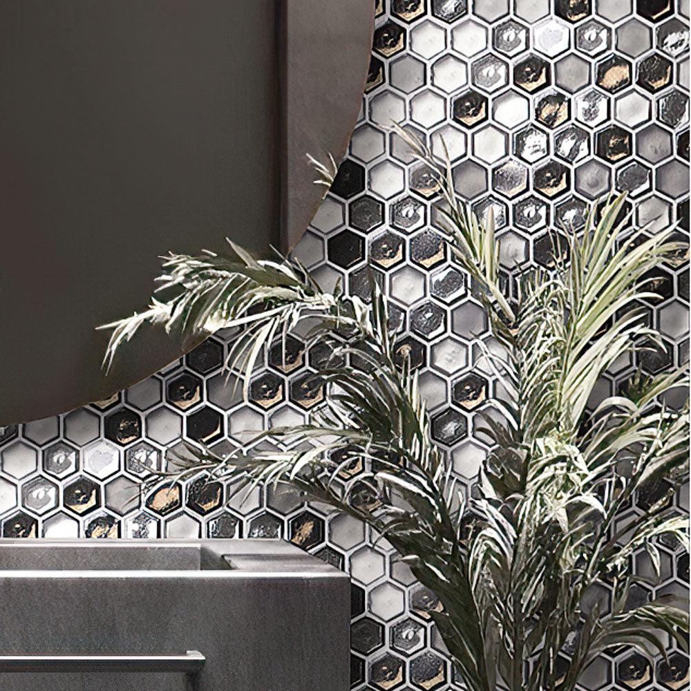 Saturn Grey Hexagon Glass Mosaic Tile | Tile Club