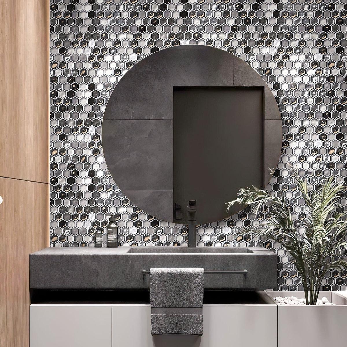 Saturn Grey Hexagon Glass Mosaic Tile bathroom  wall