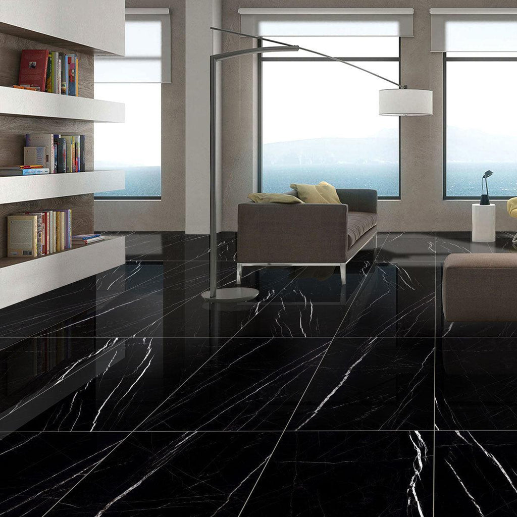 Azra Nero Black 24x48 Large Format Porcelain Tile | Tile Club