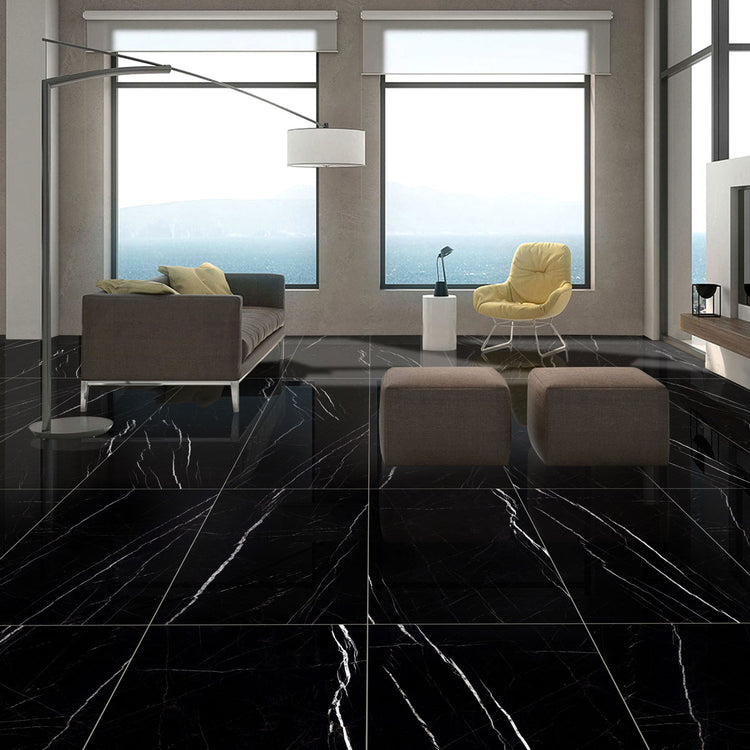 Azra Nero Black 24x48 Large Format Porcelain Tile | Tile Club