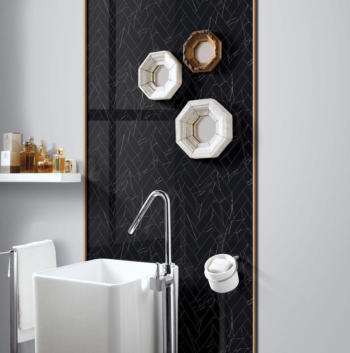 Azra Nero Black Herringbone Porcelain Mosaic Tile | Tile Club