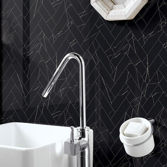 Azra Nero Black Herringbone Porcelain Mosaic Tile