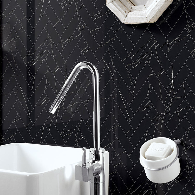 Azra Nero Black Herringbone Porcelain Mosaic Tile