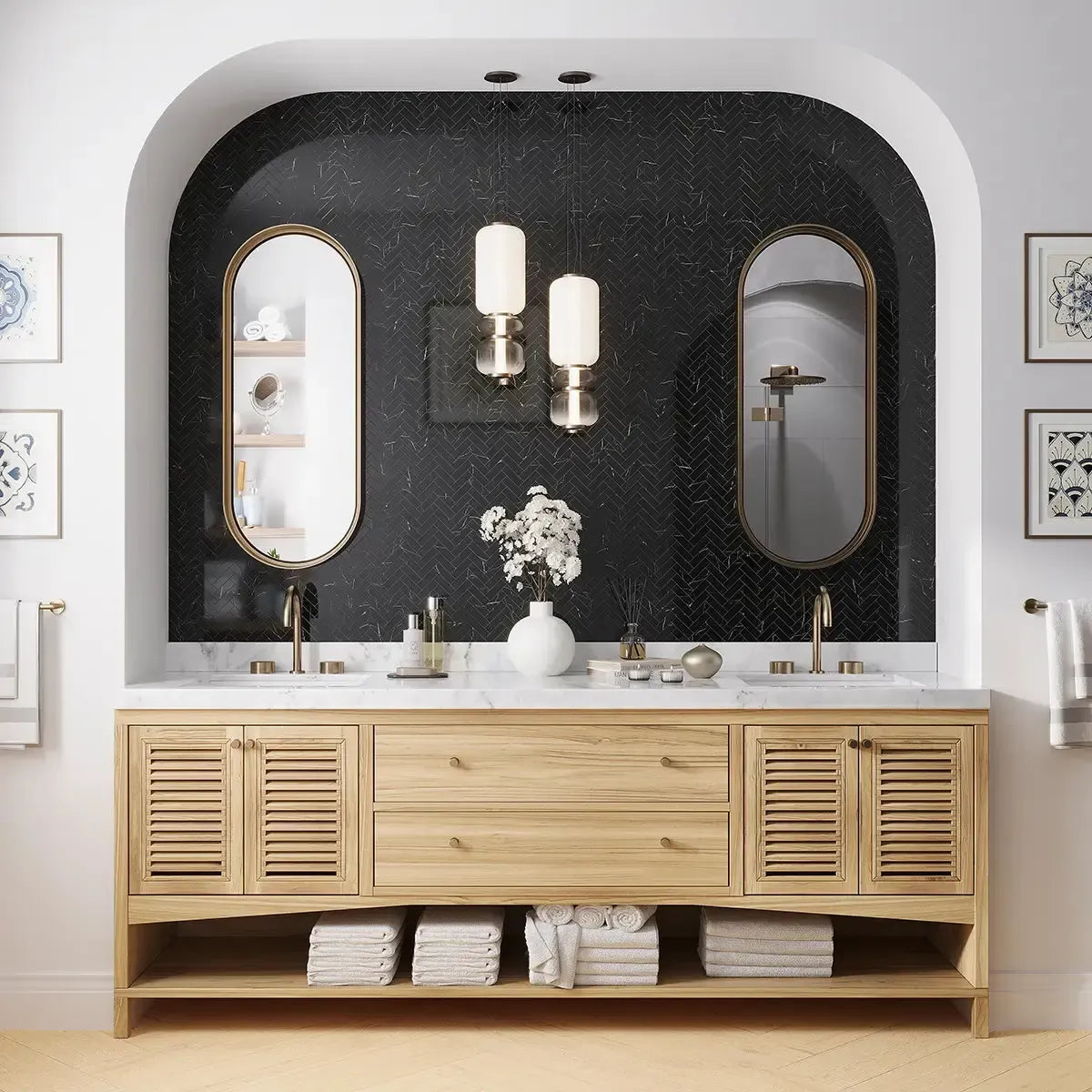 Azra Nero Black Herringbone Porcelain Mosaic Tile | Tile Club