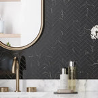 Azra Nero Black Herringbone Porcelain Mosaic Tile | Tile Club
