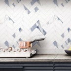 Azra Statuario Blue Herringbone Porcelain Mosaic Tile | Tile Club