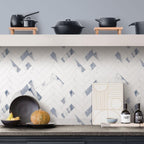 Azra Statuario Blue Herringbone Porcelain Mosaic Tile