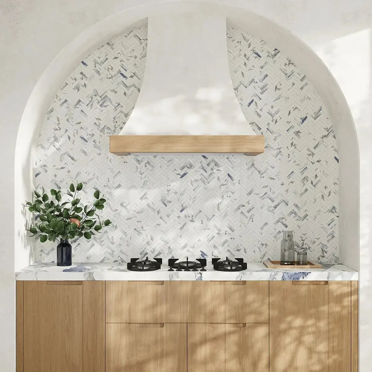 Azra Statuario Blue Herringbone Porcelain Mosaic Tile | Tile Club