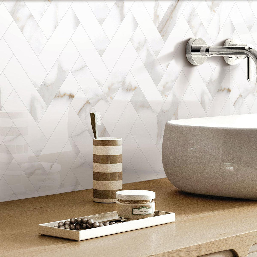 Azra Statuario Coffee Herringbone Porcelain Mosaic Tile