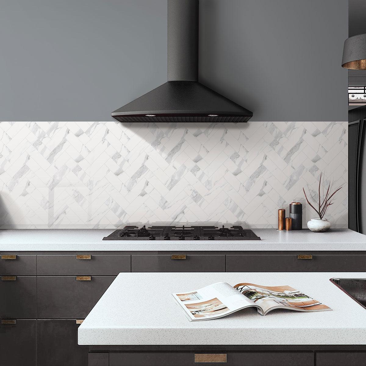 Azra Statuario Smoke Herringbone Porcelain Mosaic Tile | Tile Club