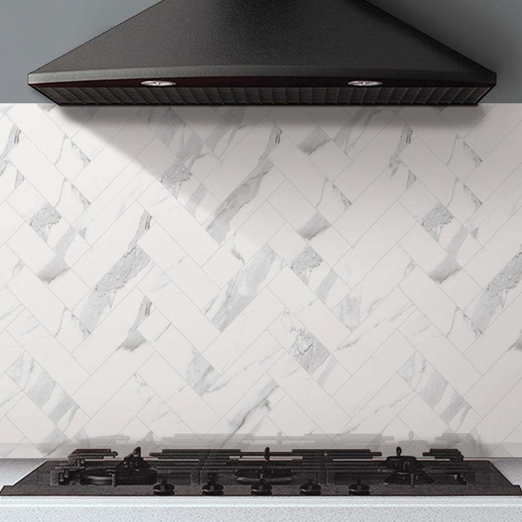Azra Statuario Smoke Herringbone Porcelain Mosaic Tile