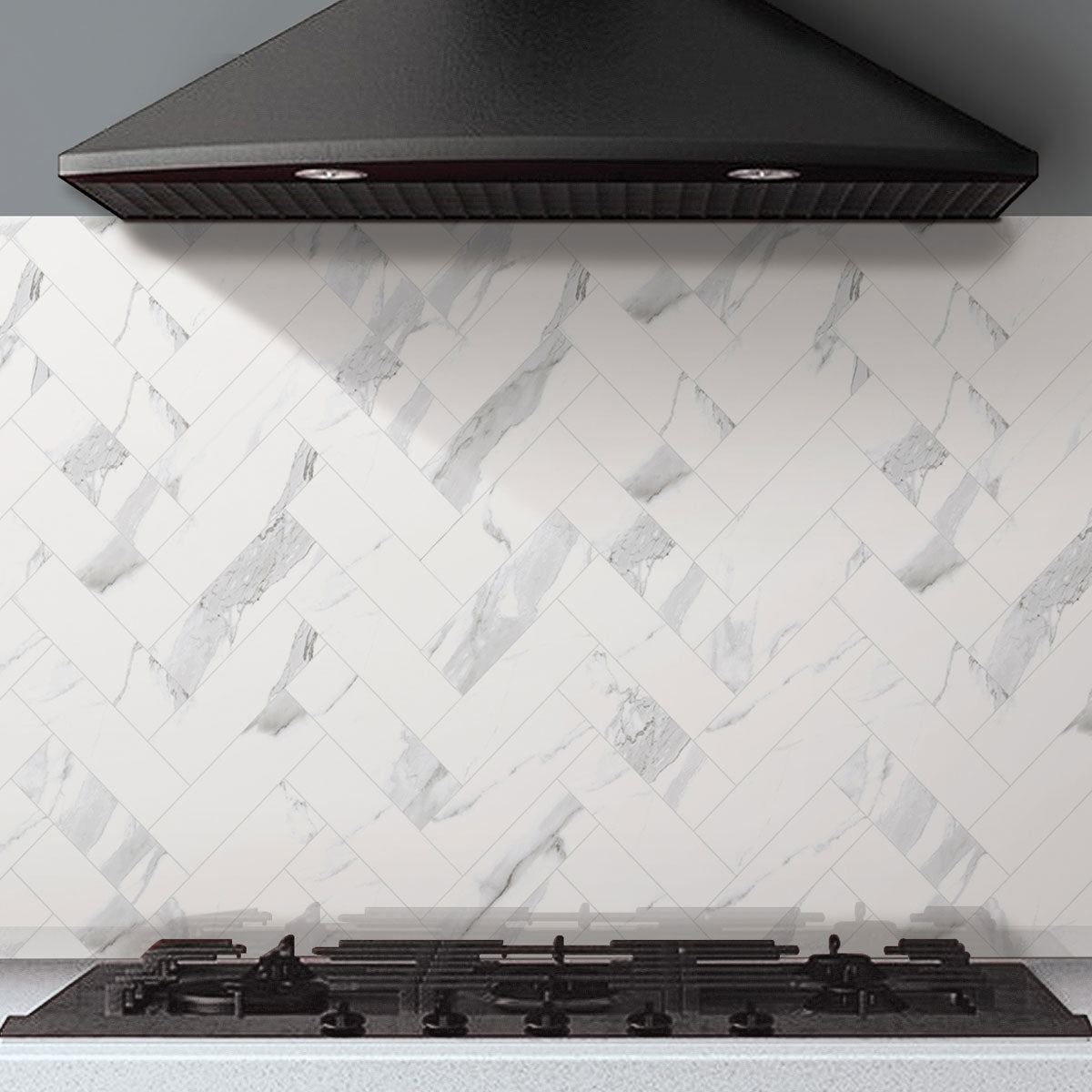 Azra Statuario Smoke Herringbone Porcelain Mosaic Tile