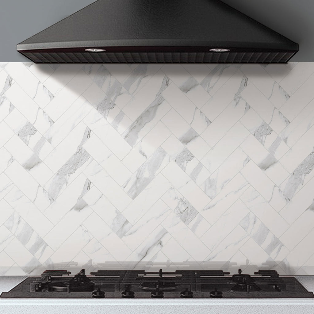 Azra Statuario Smoke Herringbone Porcelain Mosaic Tile